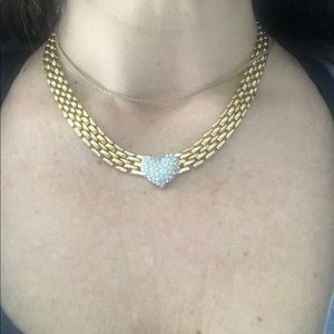 Beautiful goldtone and pave CZ heart necklace.